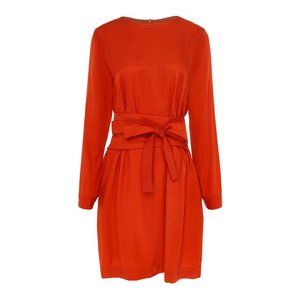 Round Neck Long Sleeves Waist Bow Tie Dress